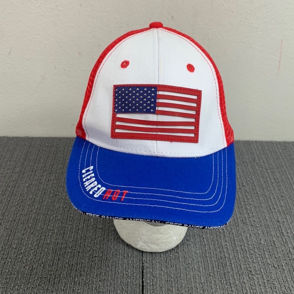 Cleared Hot Trucker Hat Mens Adjustable Red White Blue American Flag Snapback